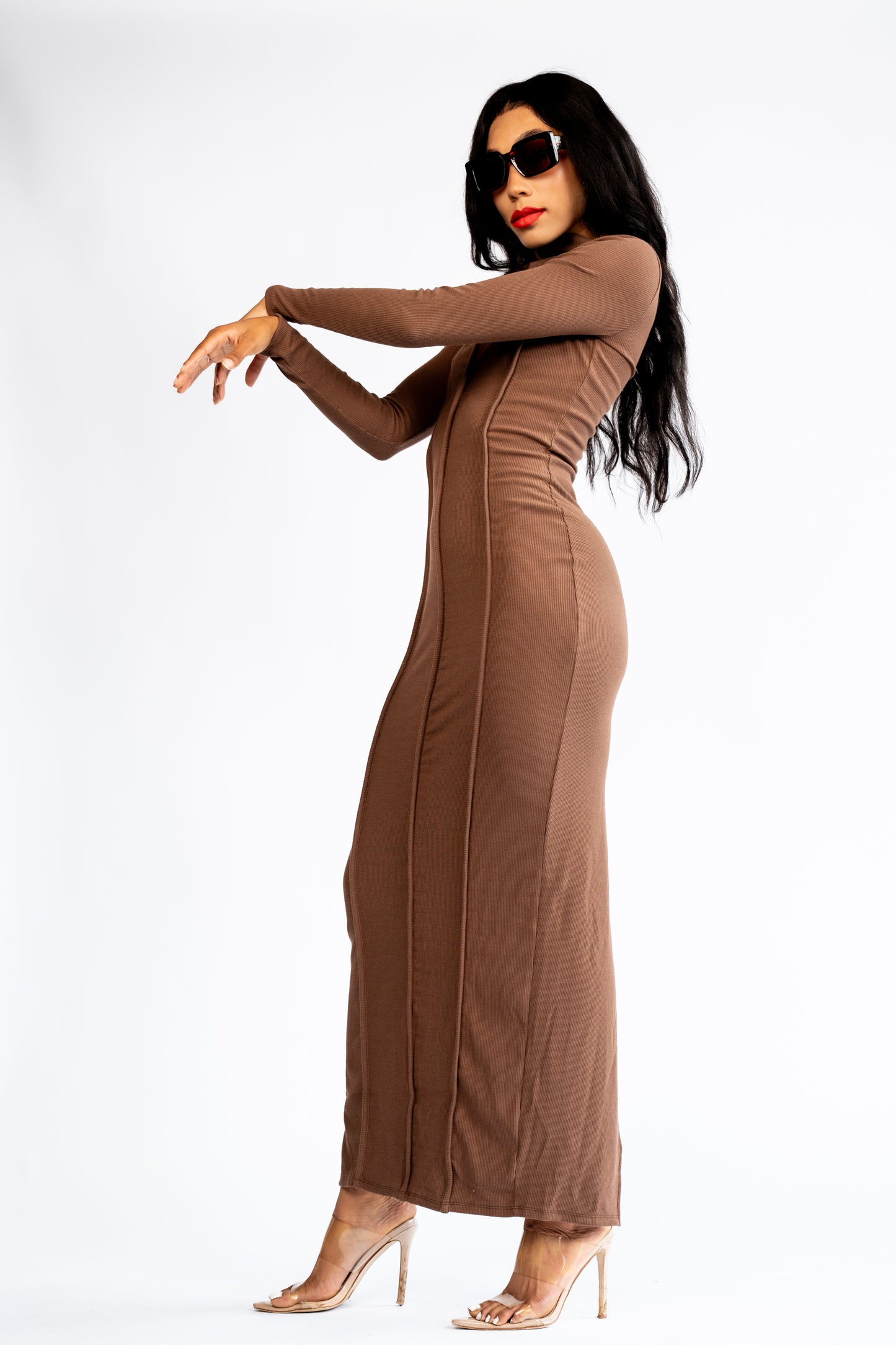 Long Sleeve Back Slit Maxi Dress