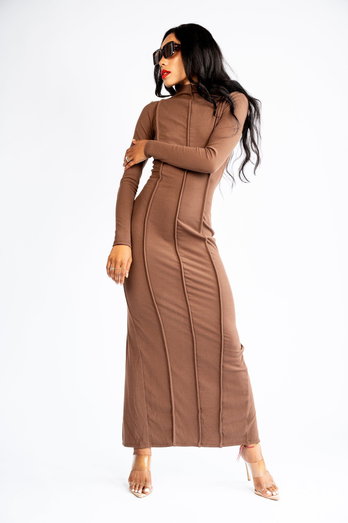 Long Sleeve Back Slit Maxi Dress