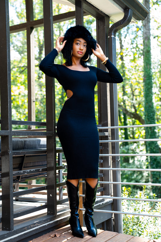 Cut Out Ribbed Sweater Dress