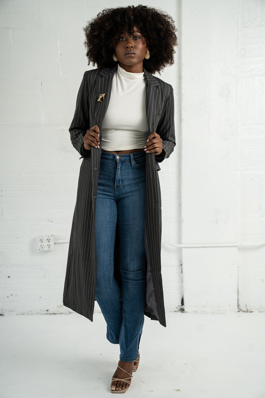 The Pinstripe Long Coat