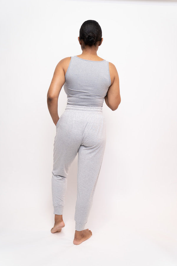 Tank Top and French Terry Jogging Pant Two-Piece Set (Olive/Heather Gray)