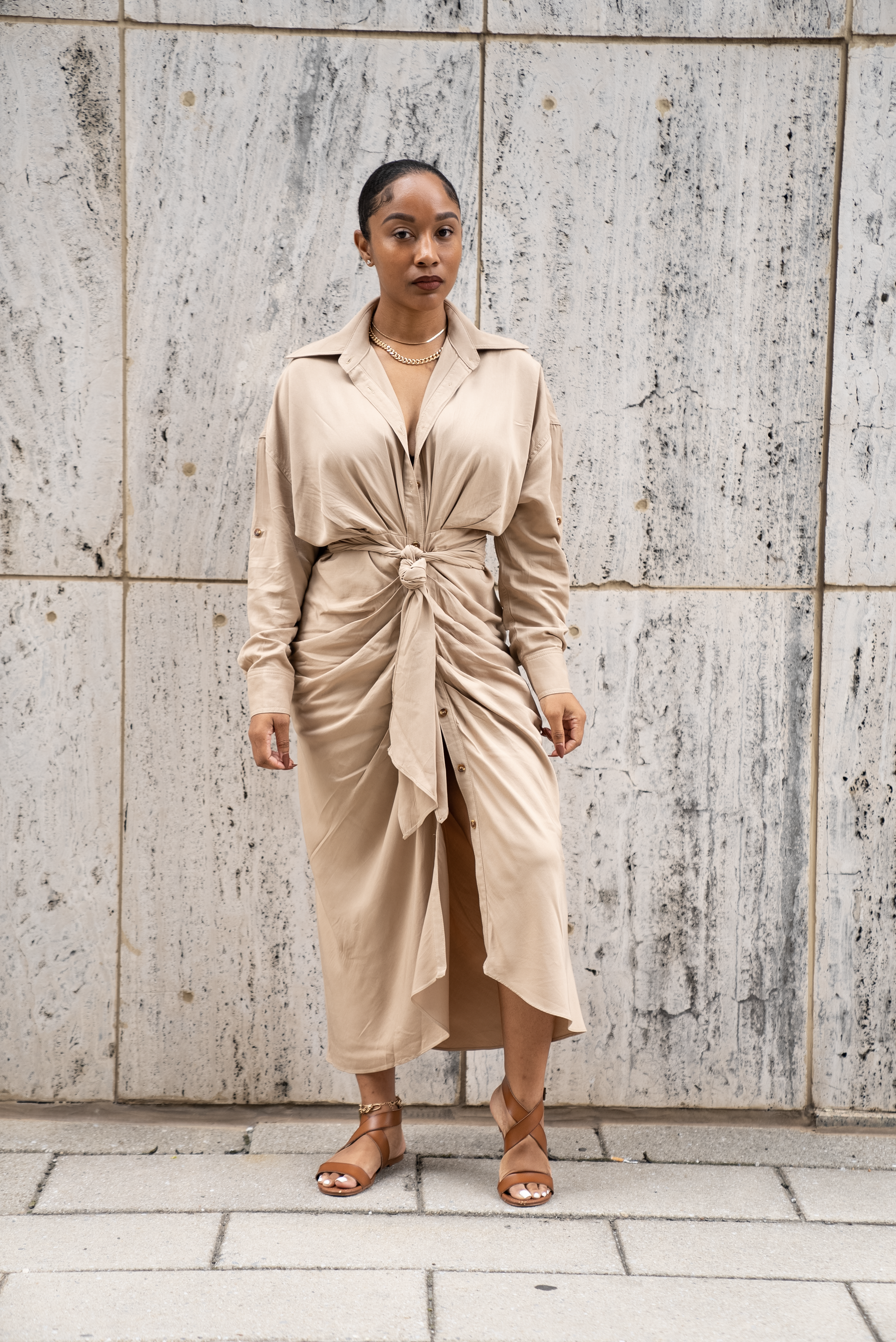 Button Down Shirt Dress with Front Tie BLANKWardrobe