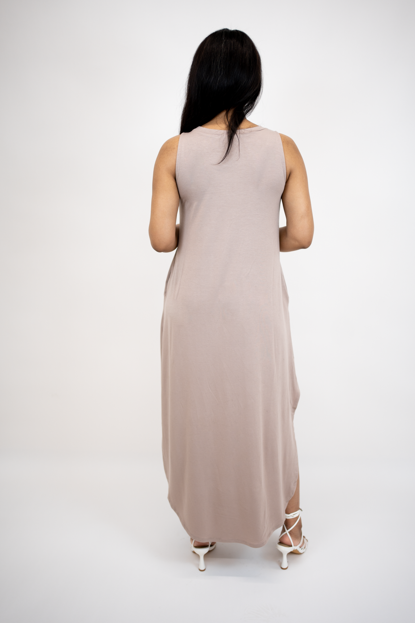 back of sleeveless maxi dress