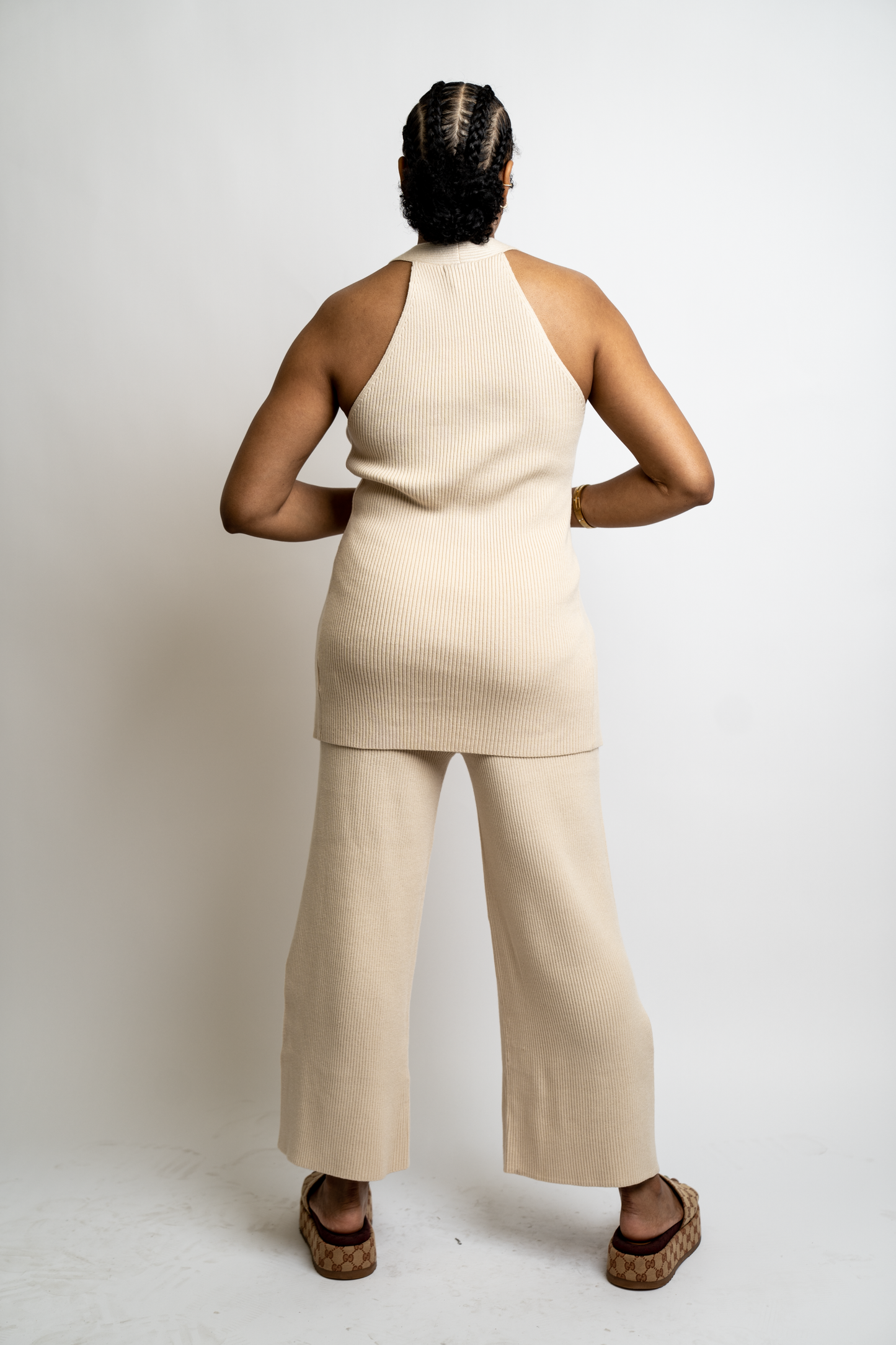 Knit Halter and Cropped Wide Pant Set