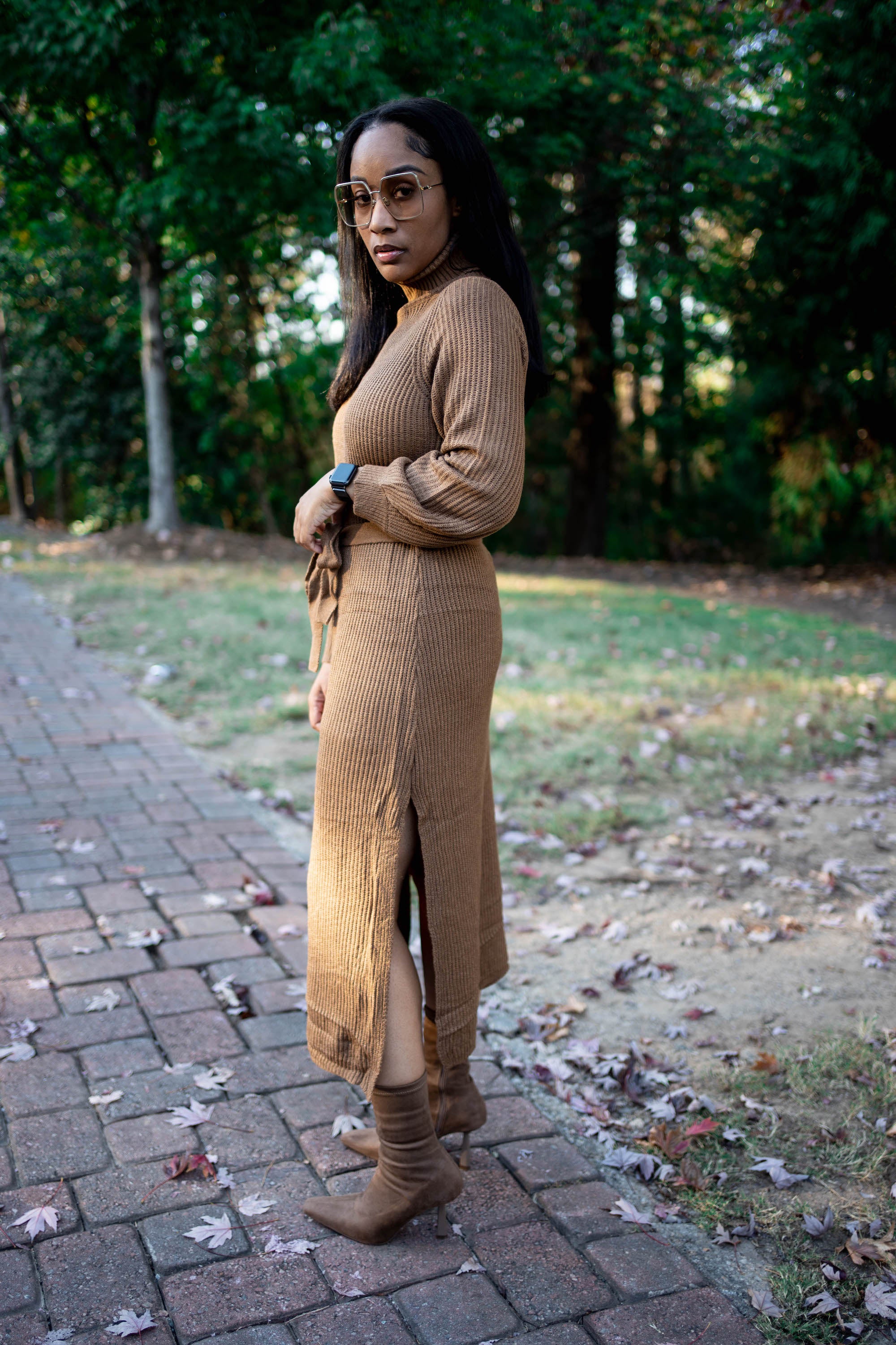 Brown turtleneck store sweater dress