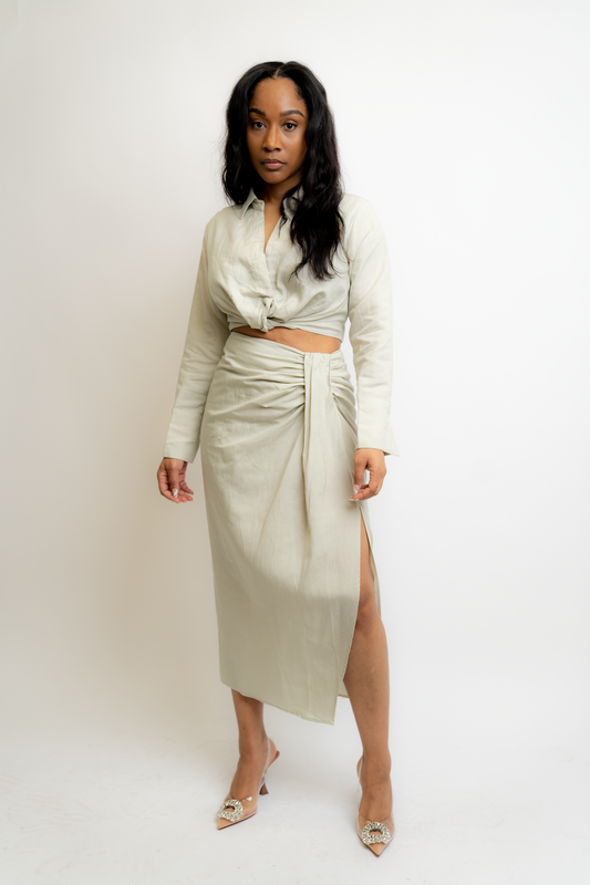 Cropped Shirt Linen Skirt Set