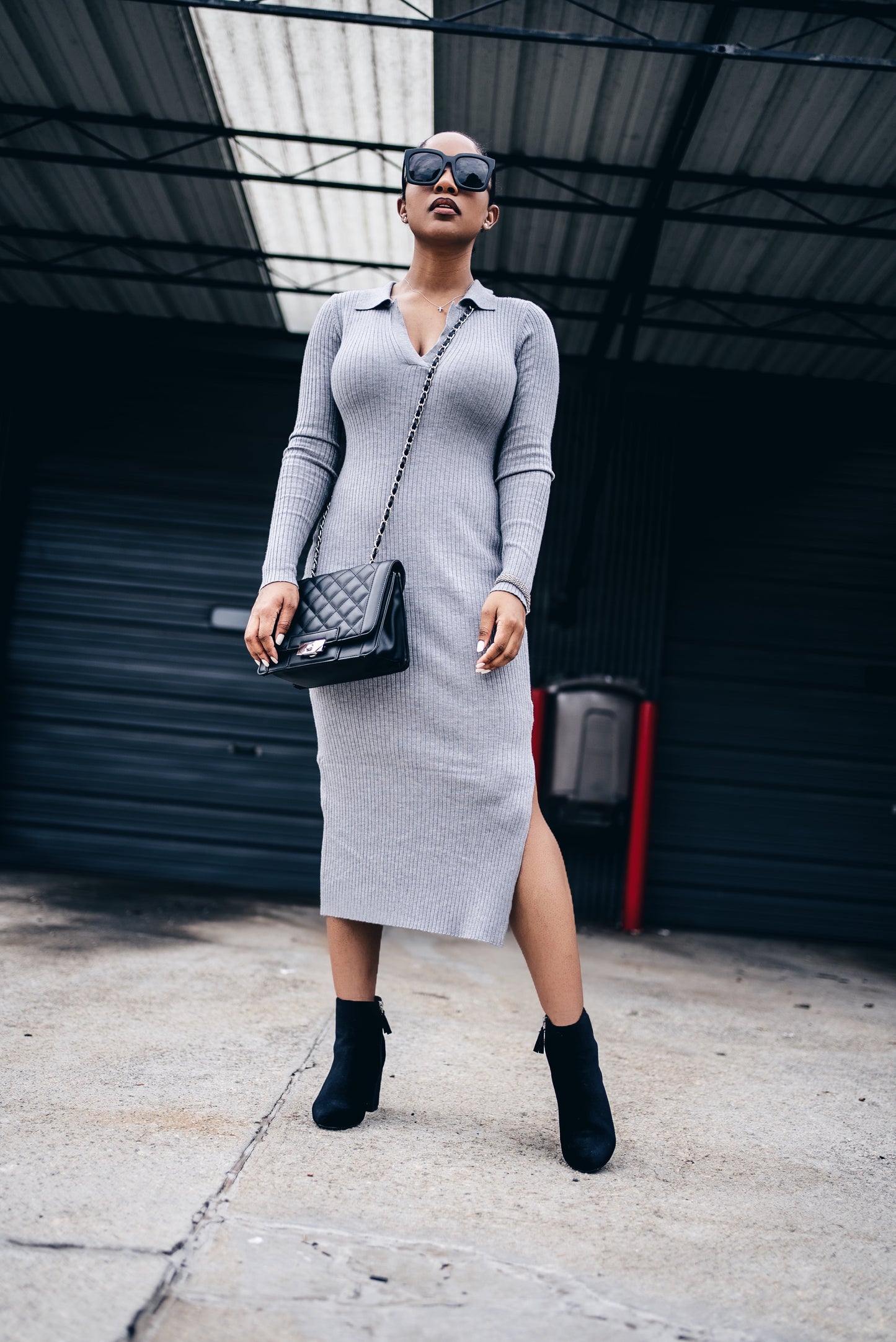 Ribbed Collared Knit Dress
