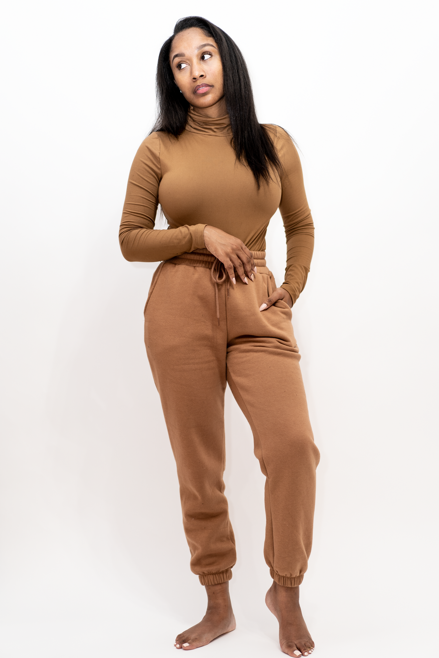 Mock Neck and Jogging Pant Two Piece Set Camel BLANKWardrobe