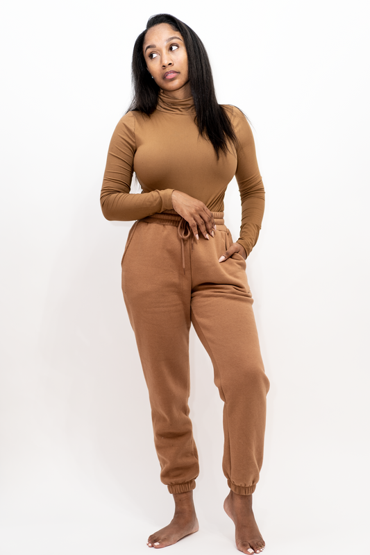 Mock Neck and Jogging Pant Two-Piece Set (Camel)
