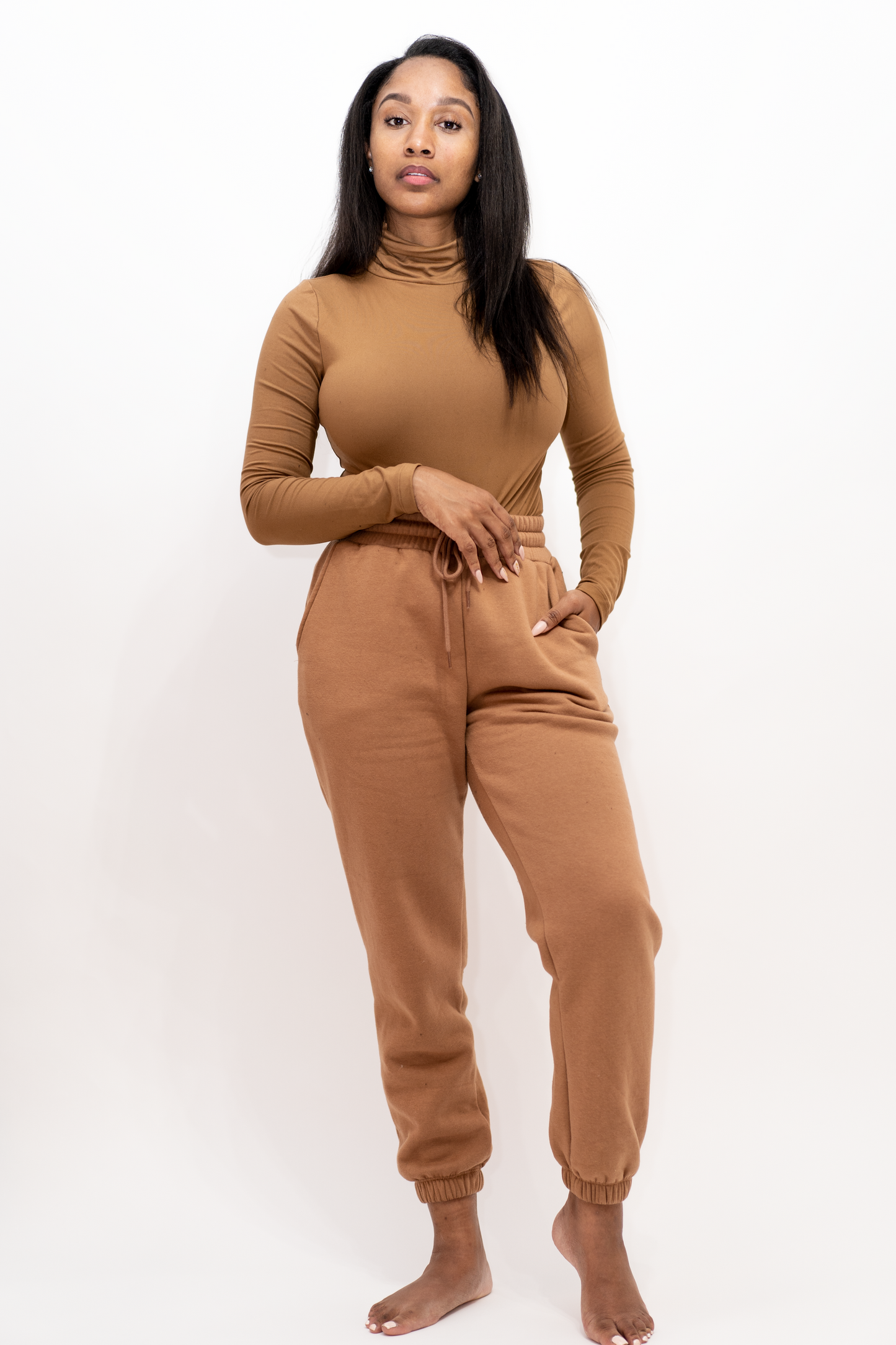 Mock Neck and Jogging Pant Two-Piece Set (Camel)